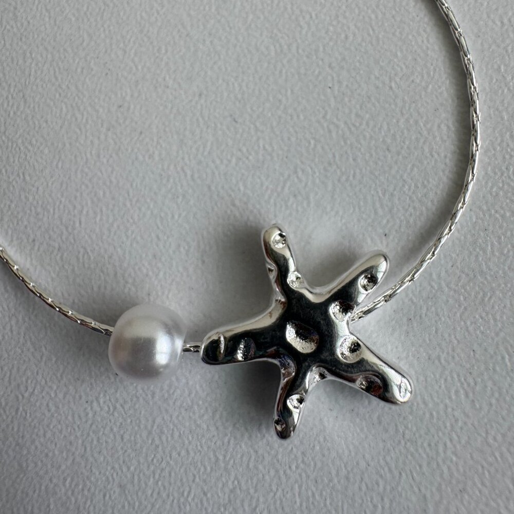 Sterling Silver 925 Starfish Bracelet with Pearl
